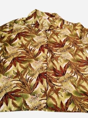 Button-Down Floral Print Shirt - Olive & Brown